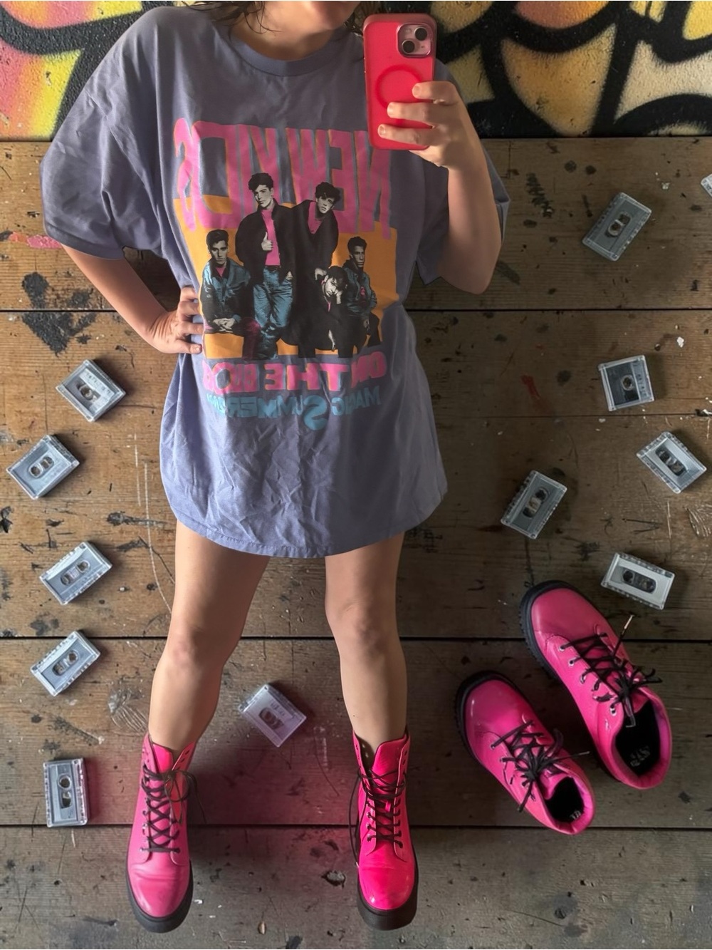 New Kids On The Block oversized purple neon T-shirt pride